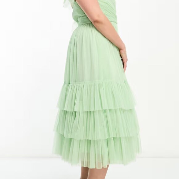 Tie Shoulder Tiered Midi Dress in Sage Green - Picture 2 of 7